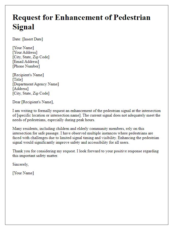 Letter template of request for pedestrian signal enhancement