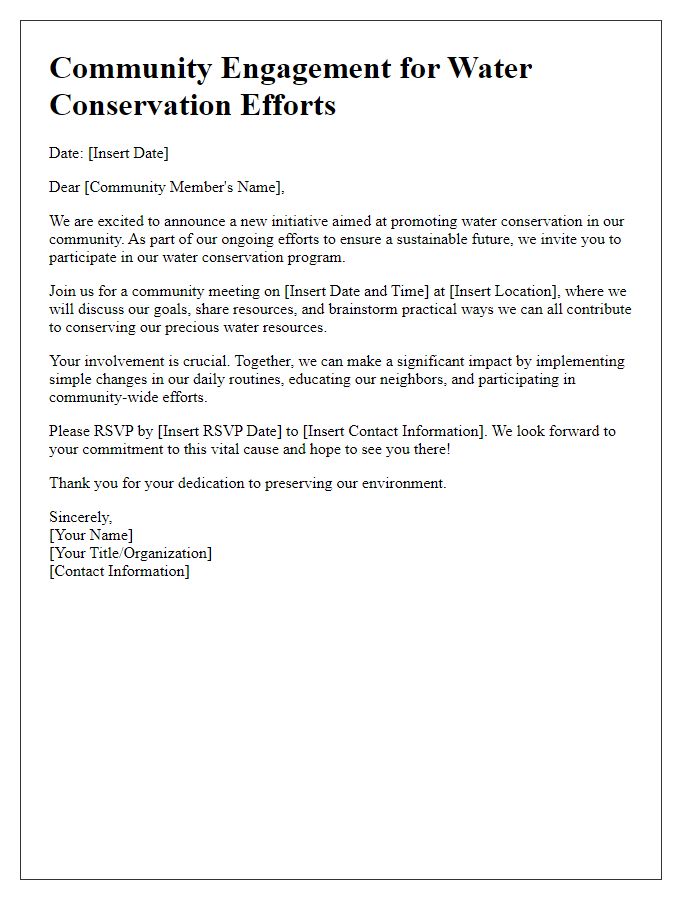 Letter template of community engagement for water conservation efforts