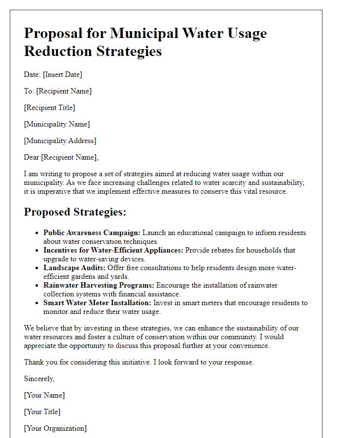 Letter template of proposal for municipal water usage reduction strategies