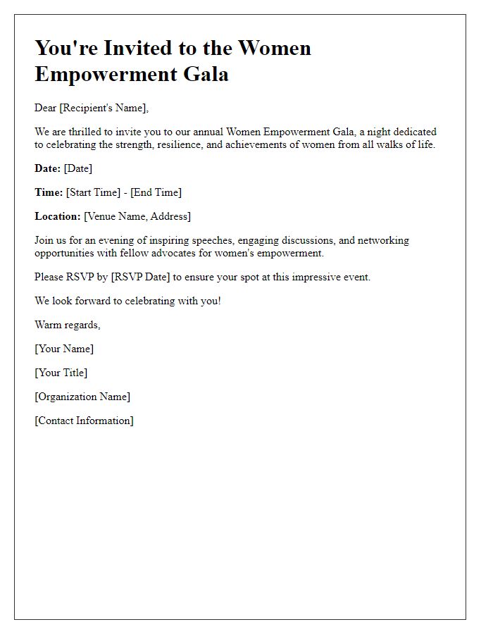 Letter template of invitation for women empowerment gala.