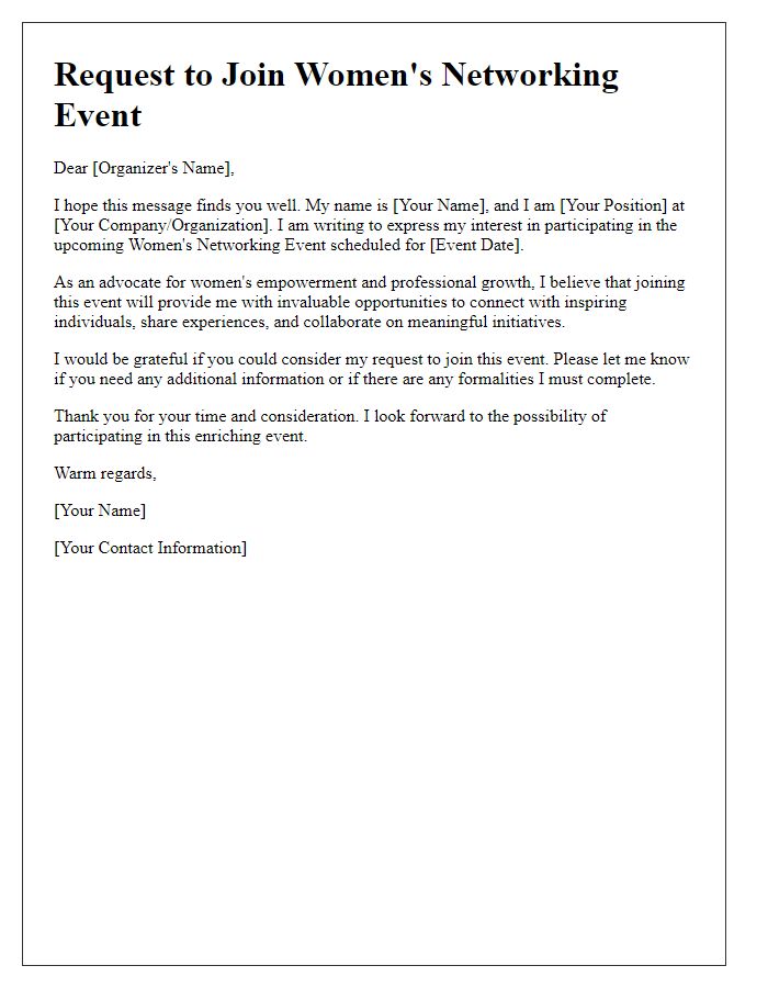 Letter template of request to join a womens networking event.