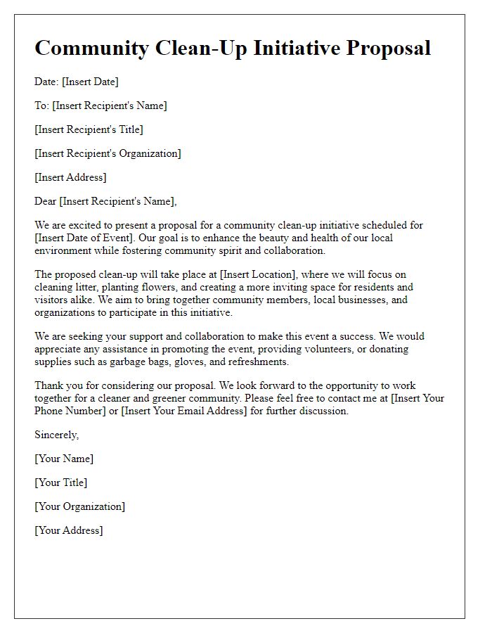 Letter template of a community clean-up initiative proposal