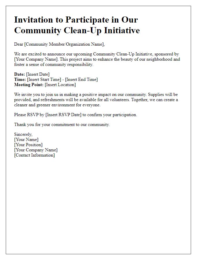 Letter template of a corporate-sponsored community clean-up initiative