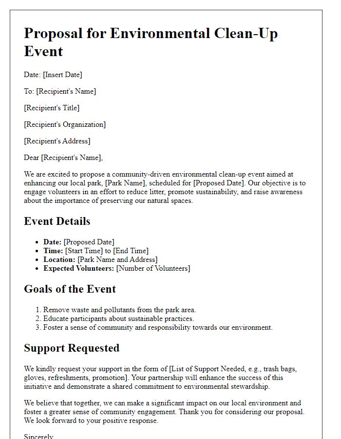 Letter template of a volunteer-led environmental clean-up proposal