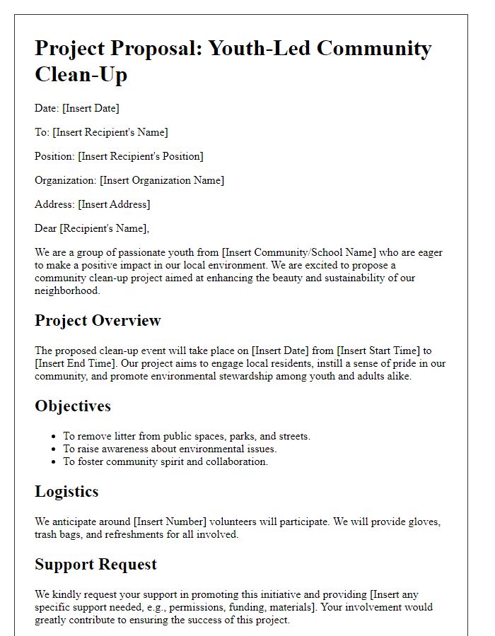 Letter template of a youth-led clean-up project proposal