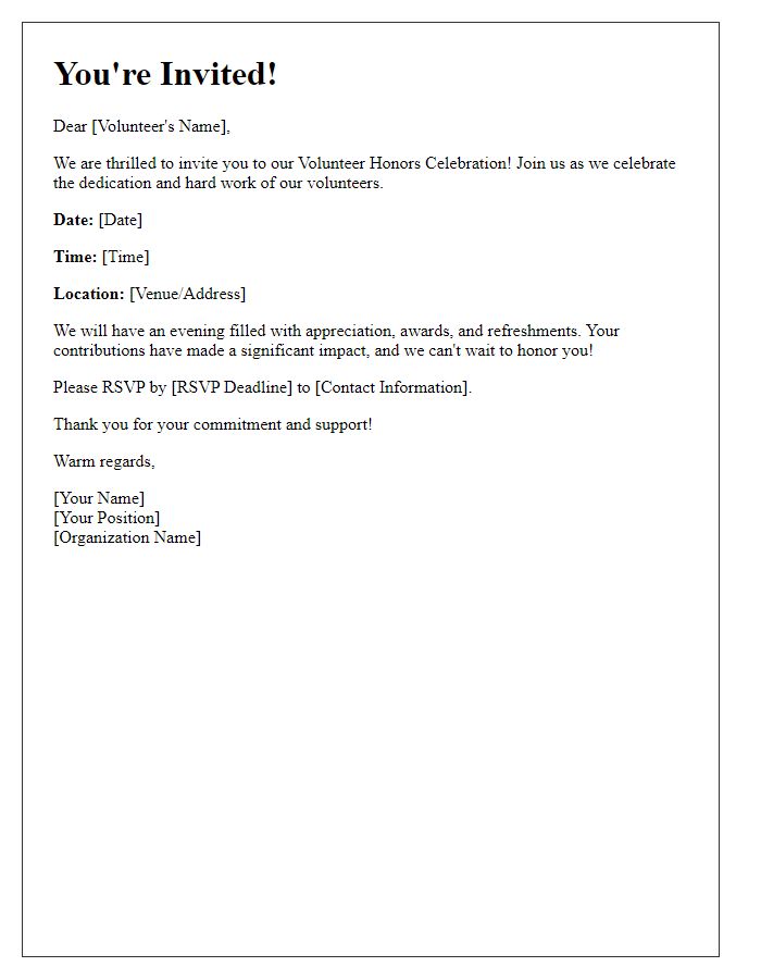 Letter template of Invitation to Volunteer Honors Celebration