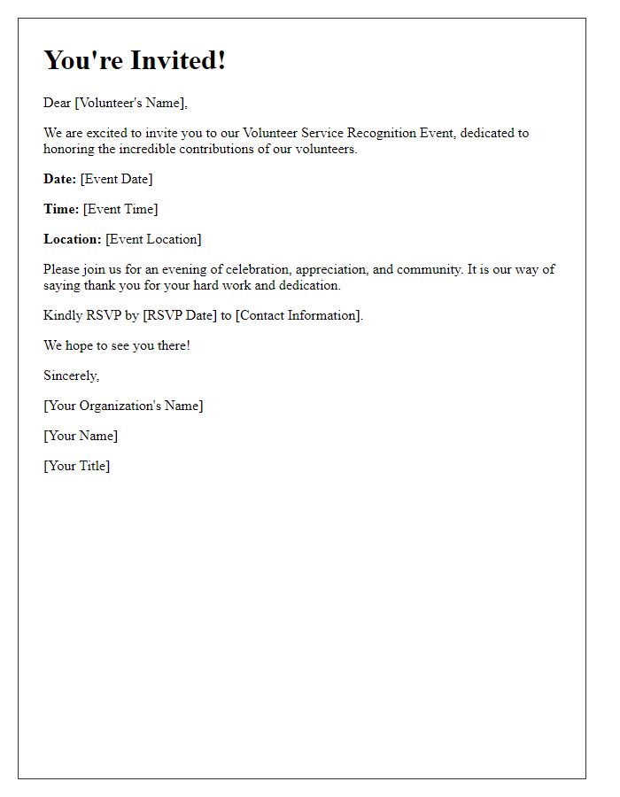 Letter template of Invitation to Volunteer Service Recognition Event