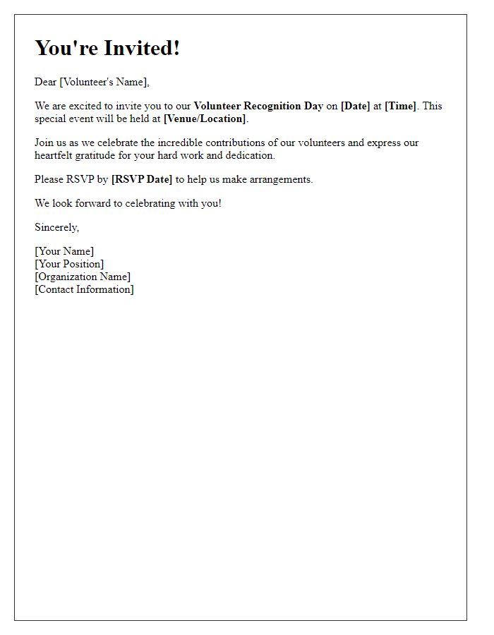 Letter template of Special Invitation for Volunteer Recognition Day