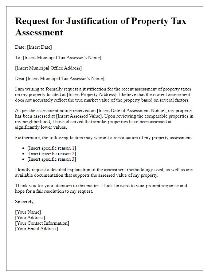 Letter template of municipal property tax assessment justification request