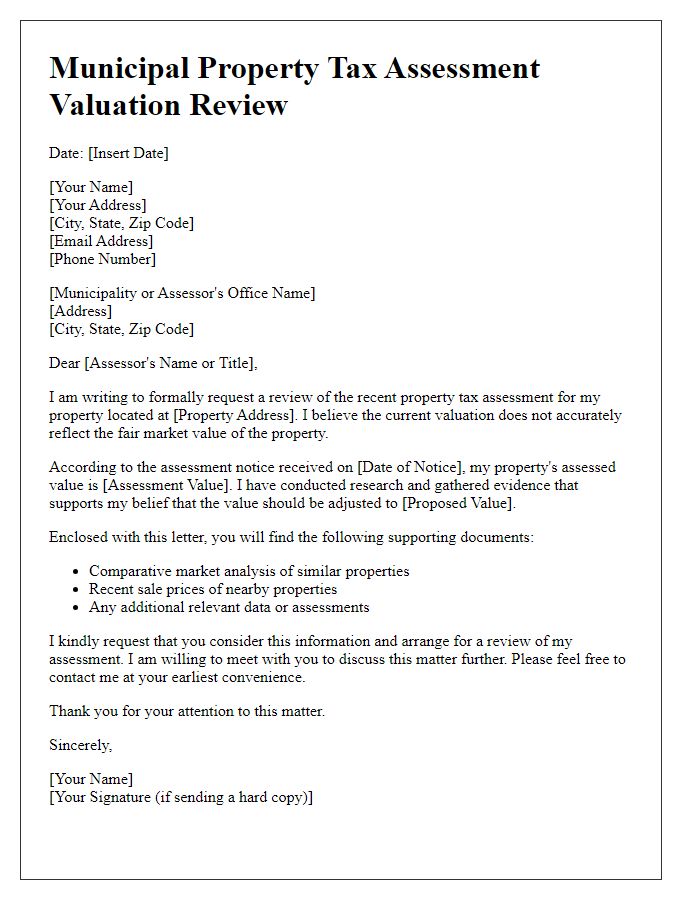 Letter template of municipal property tax assessment valuation review