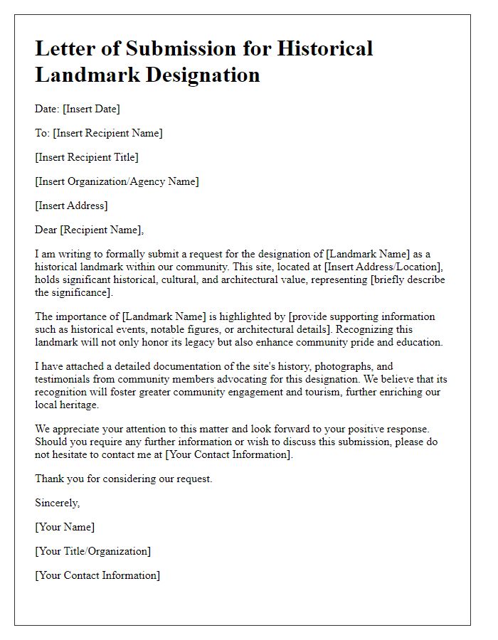 Letter template of historical landmark designation submission for community recognition