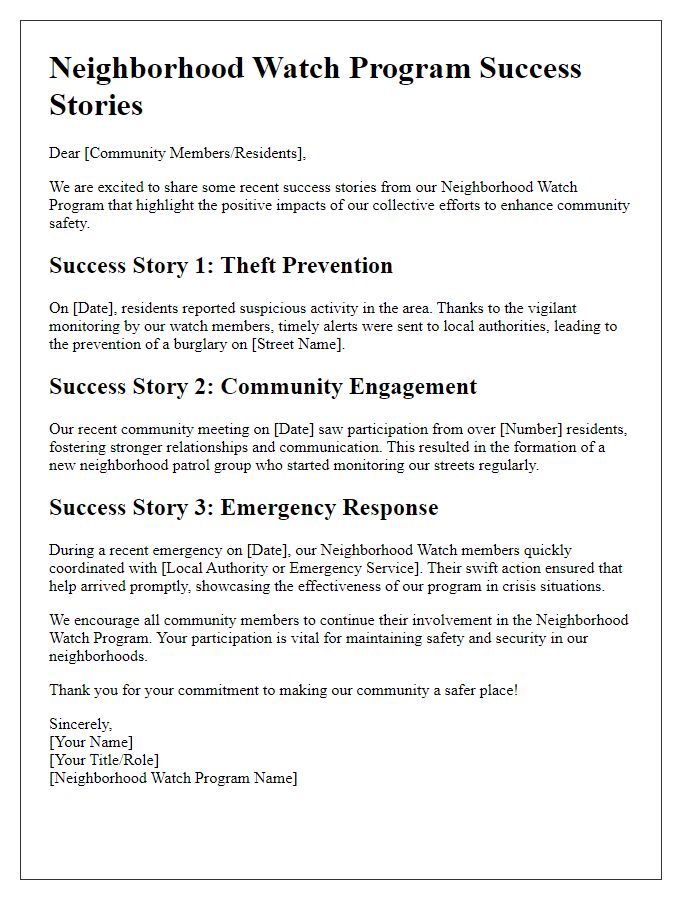 Letter template of neighborhood watch program success stories