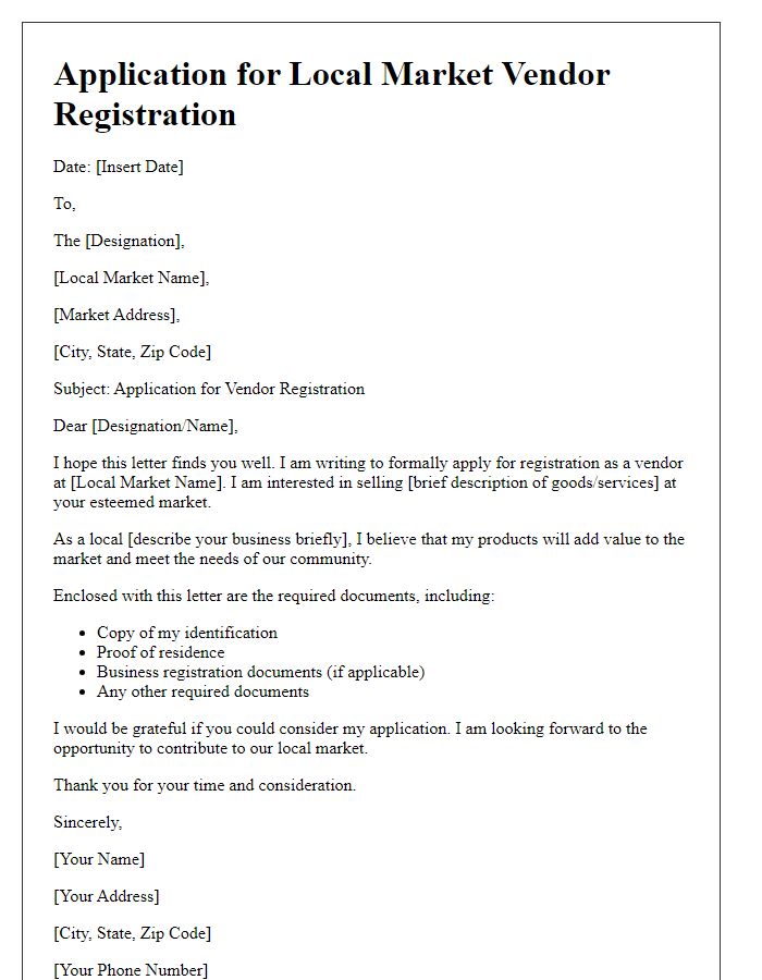 Letter template of Application for Local Market Vendor Registration