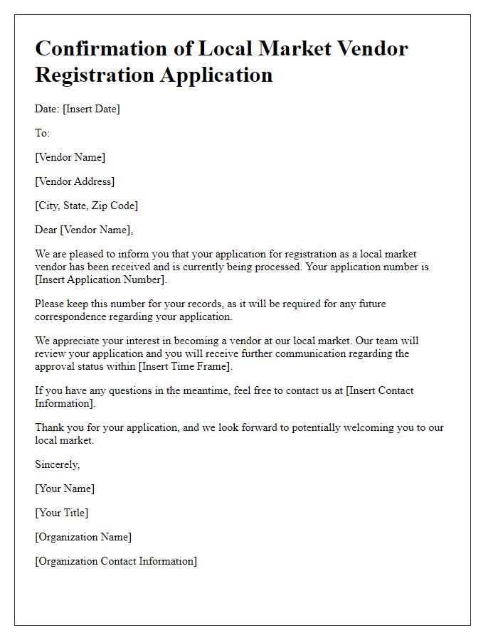 Letter template of Confirmation of Local Market Vendor Registration Application