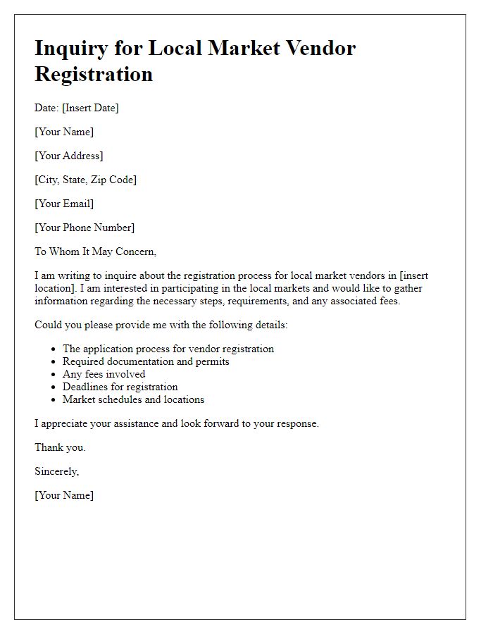 Letter template of Inquiry for Local Market Vendor Registration Process