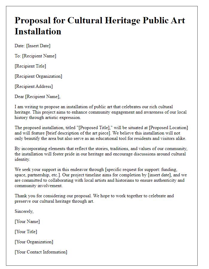 Letter template of cultural heritage public art installation proposal