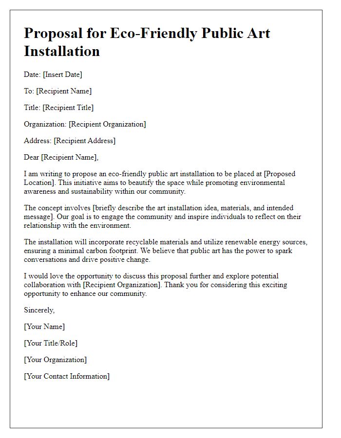 Letter template of eco-friendly public art installation proposal