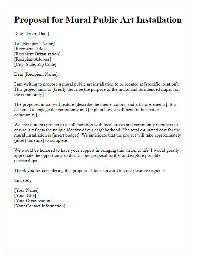 Letter template of mural public art installation proposal