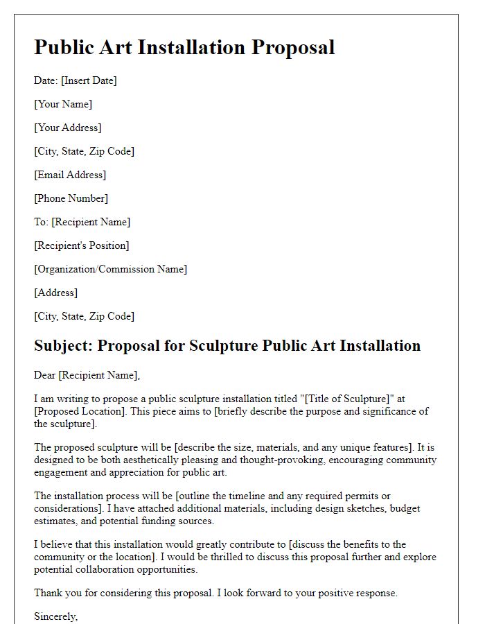 Letter template of sculpture public art installation proposal