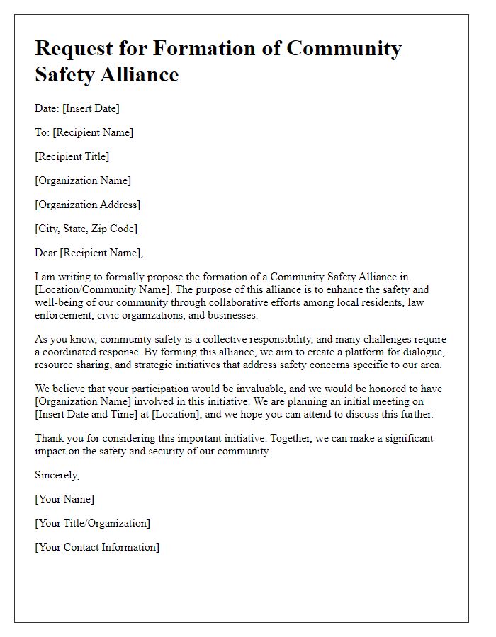 Letter template of community safety alliance formation request