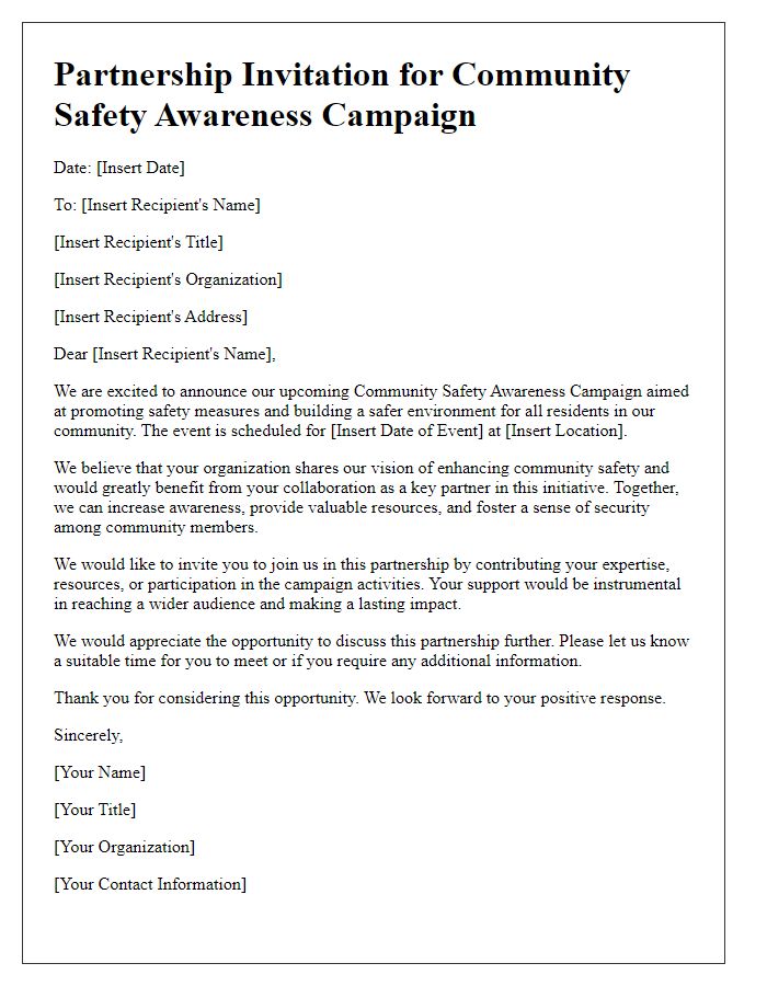 Letter template of community safety awareness campaign partnership