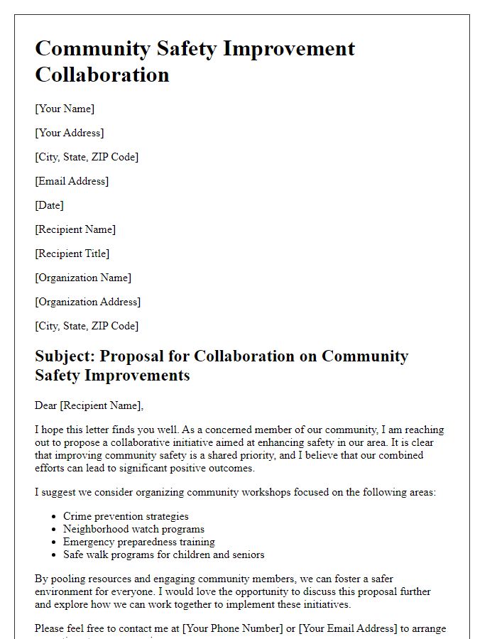 Letter template of community safety improvement collaboration suggestion