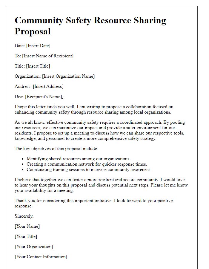 Letter template of community safety resource sharing proposal