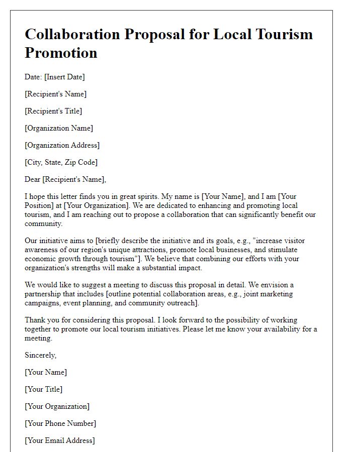 Letter template of collaboration proposal for local tourism promotion initiative.