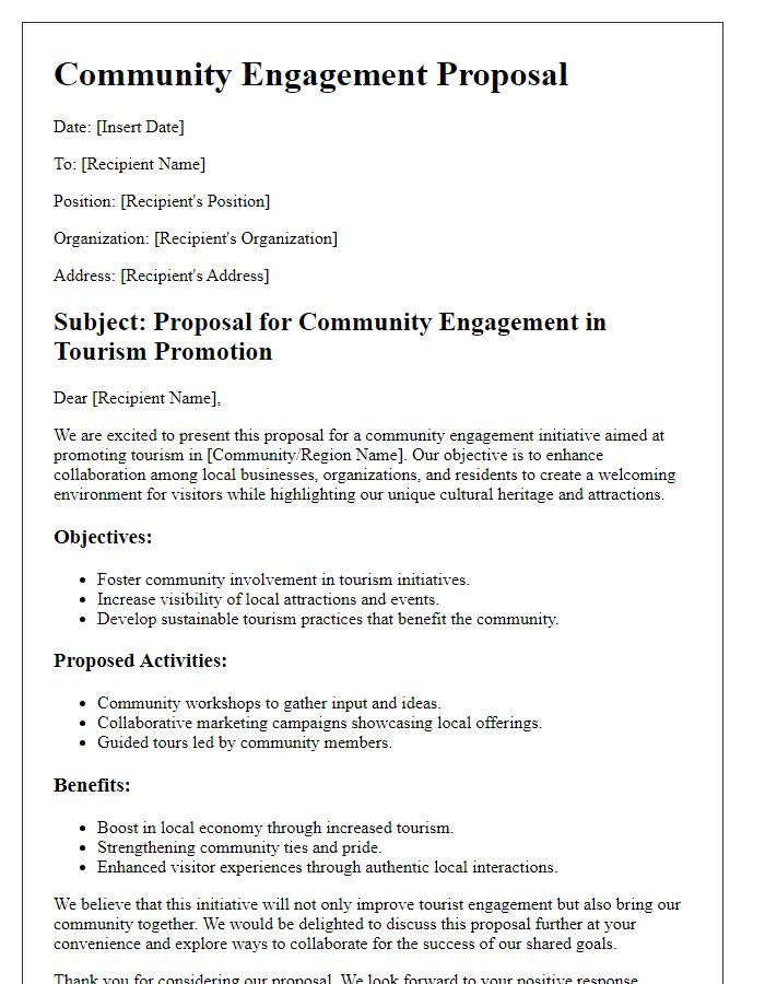 Letter template of community engagement proposal for tourism promotion.