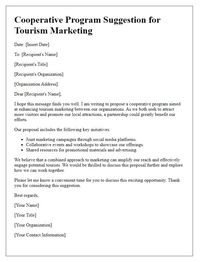 Letter template of cooperative program suggestion for tourism marketing.