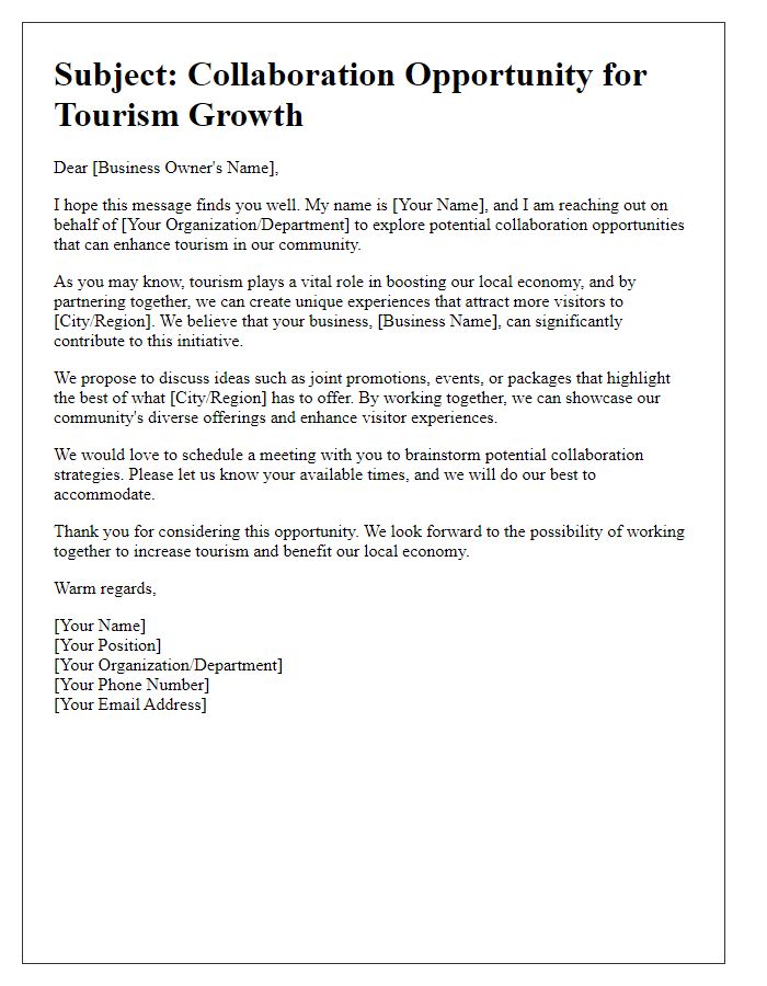 Letter template of outreach to local businesses for tourism synergy.