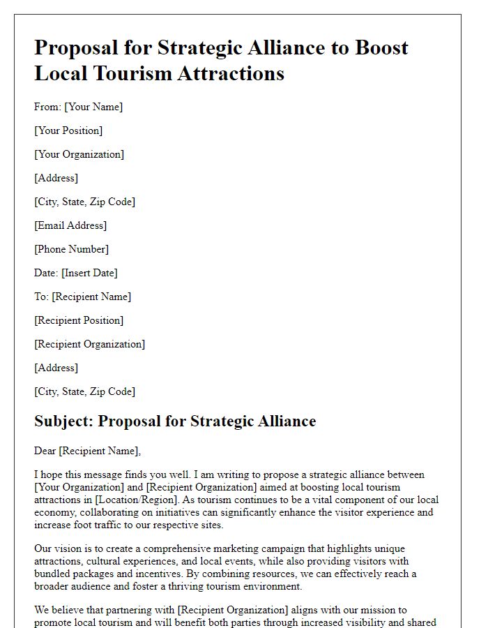 Letter template of strategic alliance for boosting local tourism attractions.