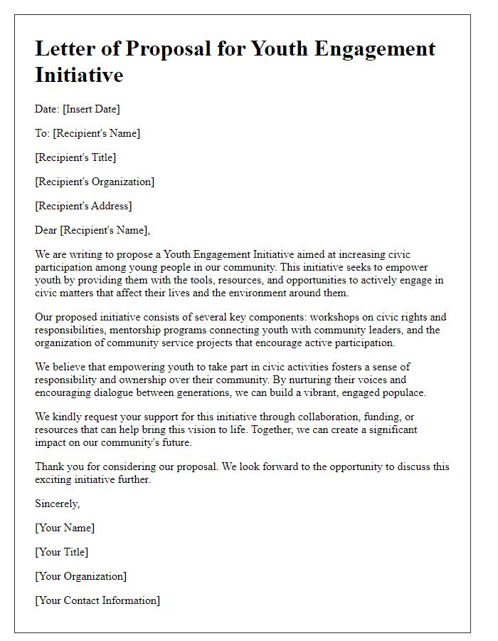 Letter template of youth engagement initiative proposal for civic participation.