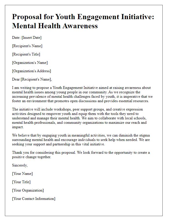 Letter template of youth engagement initiative proposal for mental health awareness.