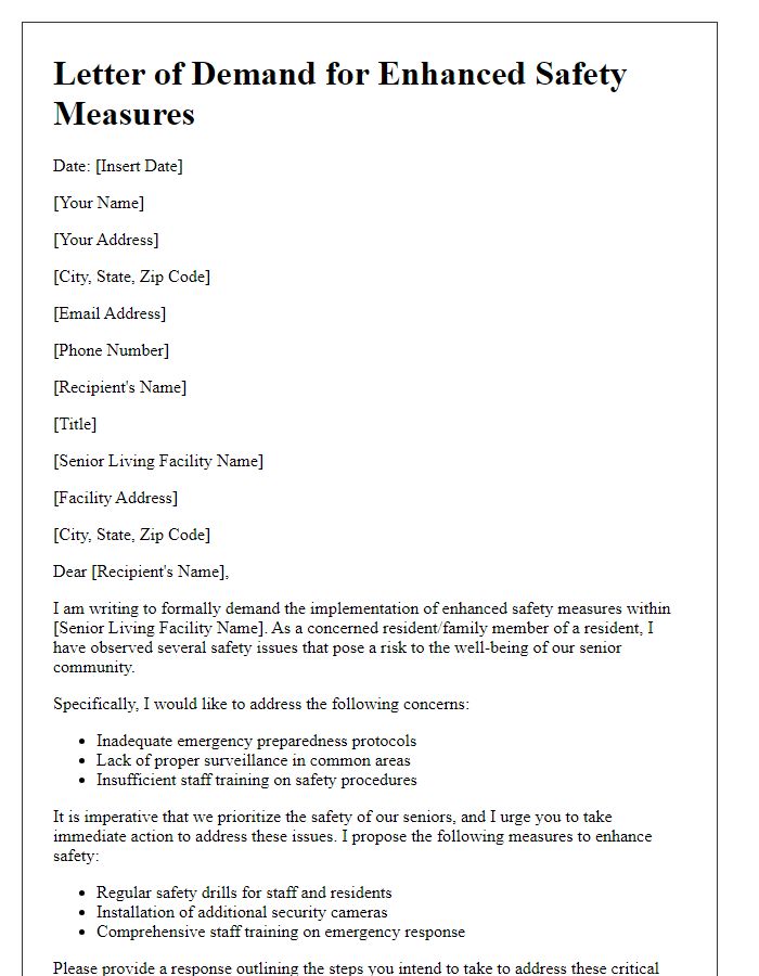 Letter template of demand for enhanced safety measures in senior living environments.