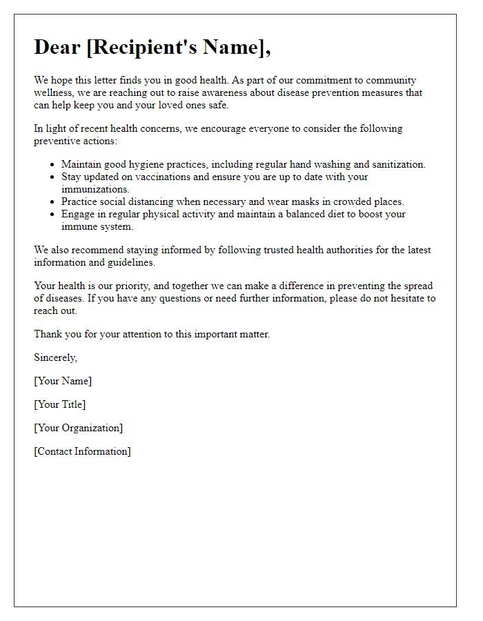 Letter template of disease prevention awareness letter