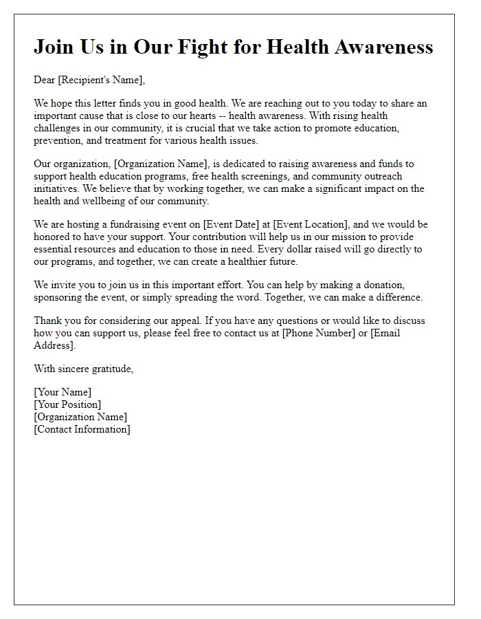 Letter template of health awareness fundraising appeal