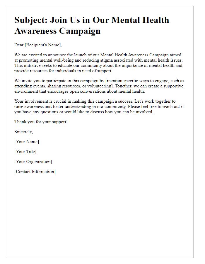 Letter template of mental health awareness campaign