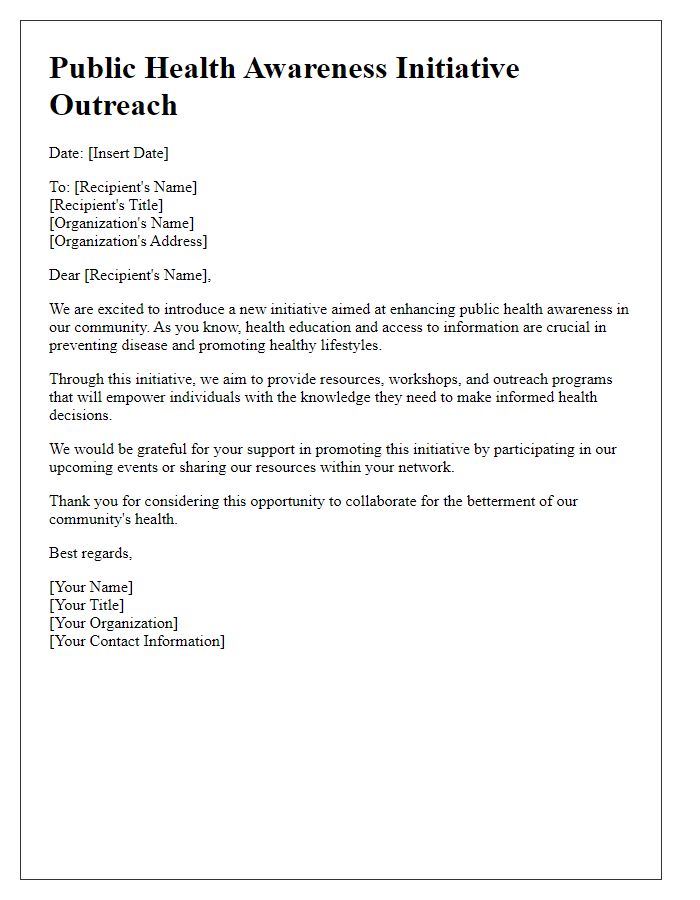 Letter template of public health awareness initiative outreach