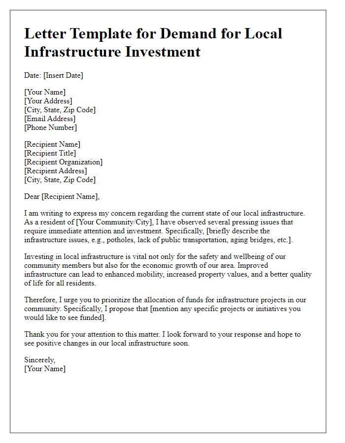 Letter template of demand for local infrastructure investment