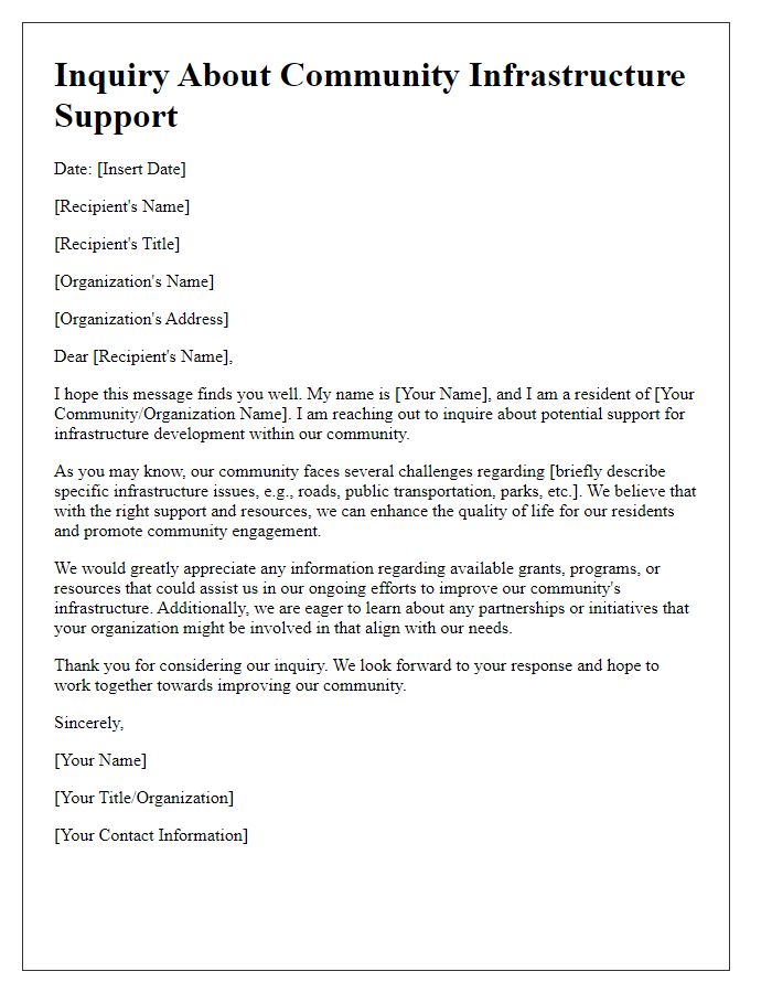 Letter template of inquiry about community infrastructure support