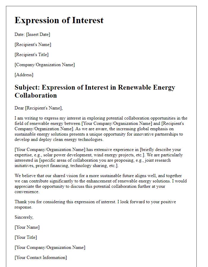 Letter template of expression of interest in renewable energy collaboration