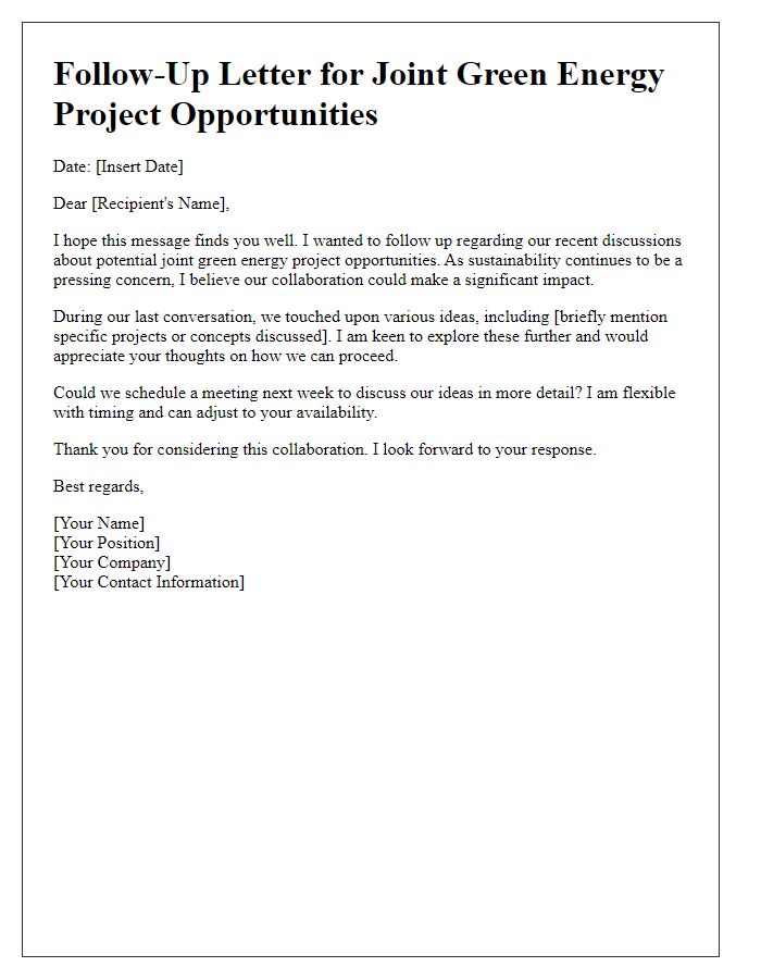 Letter template of follow-up for joint green energy project opportunities