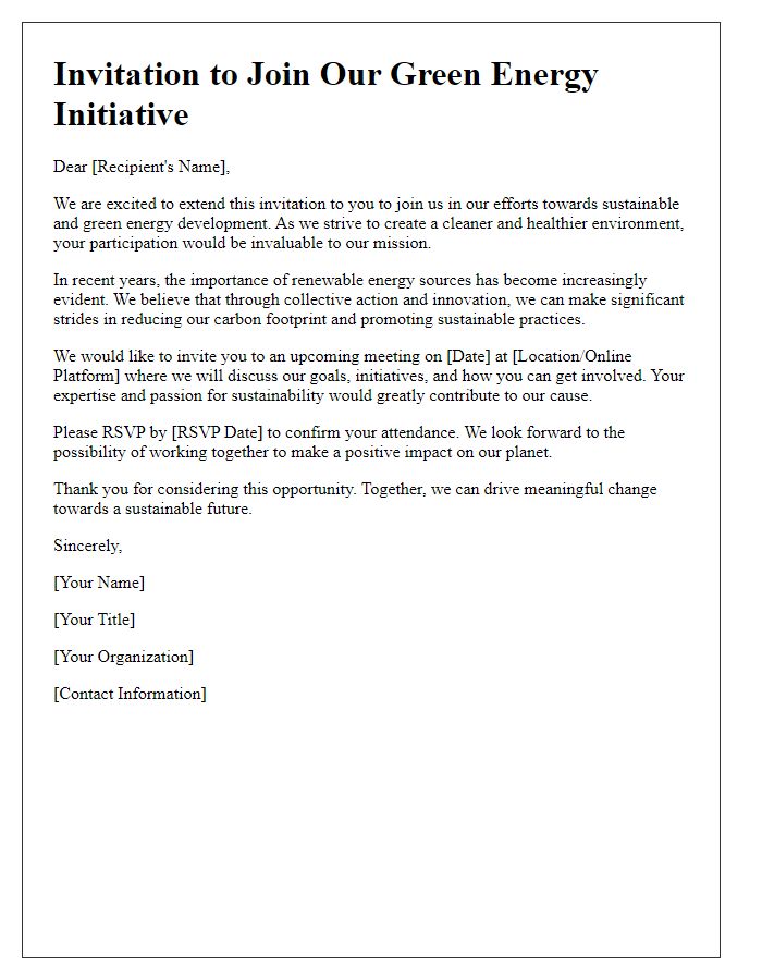 Letter template of invitation to join green energy development efforts