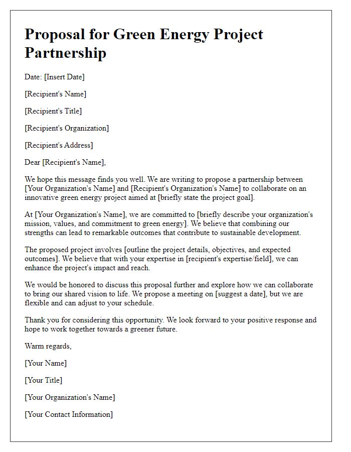 Letter template of proposal for green energy project partnership