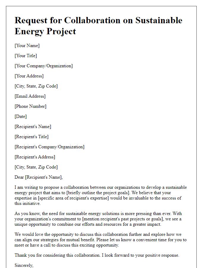 Letter template of request for sustainable energy project collaboration