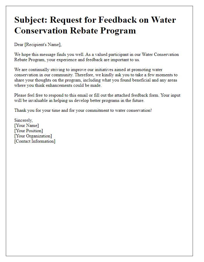 Letter template of feedback request for water conservation rebate program