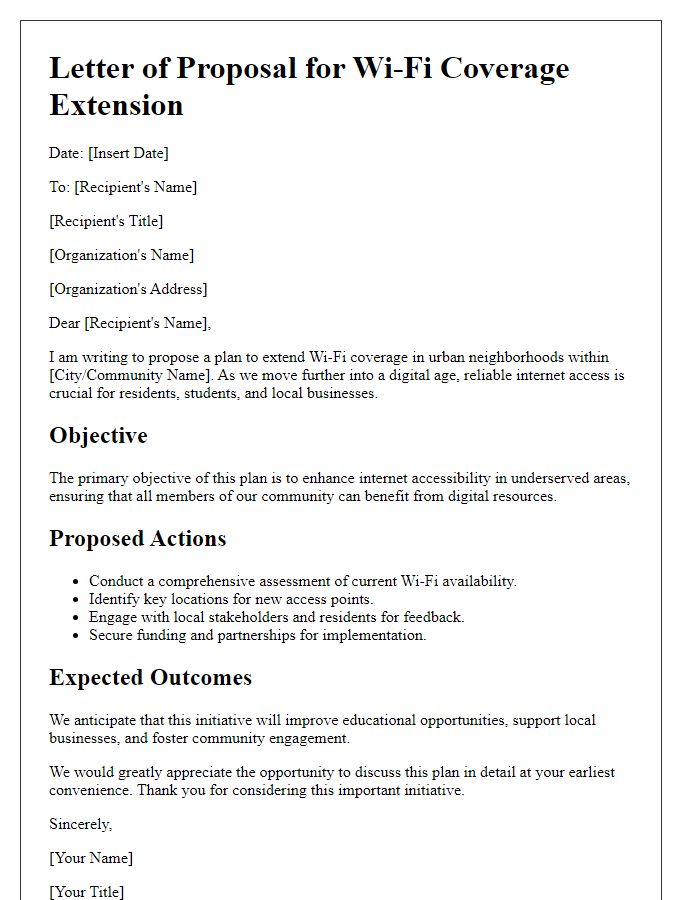 Letter template of plan to extend Wi-Fi coverage in urban neighborhoods.