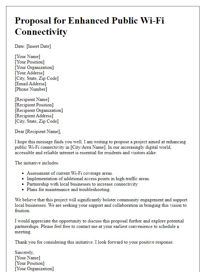 Letter template of proposal for enhanced public Wi-Fi connectivity.