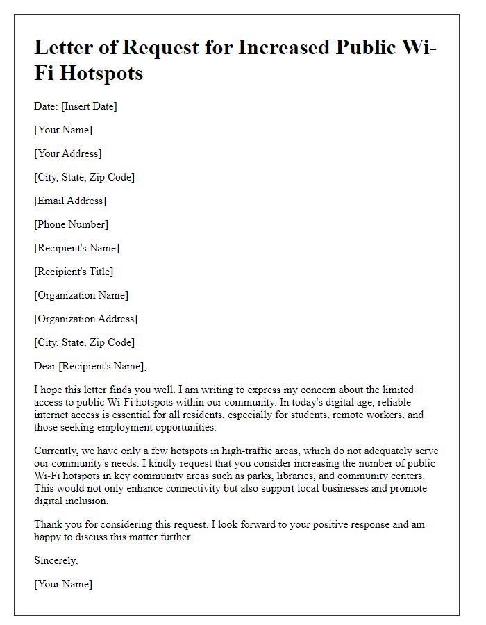 Letter template of request for increased public Wi-Fi hotspots in community areas.